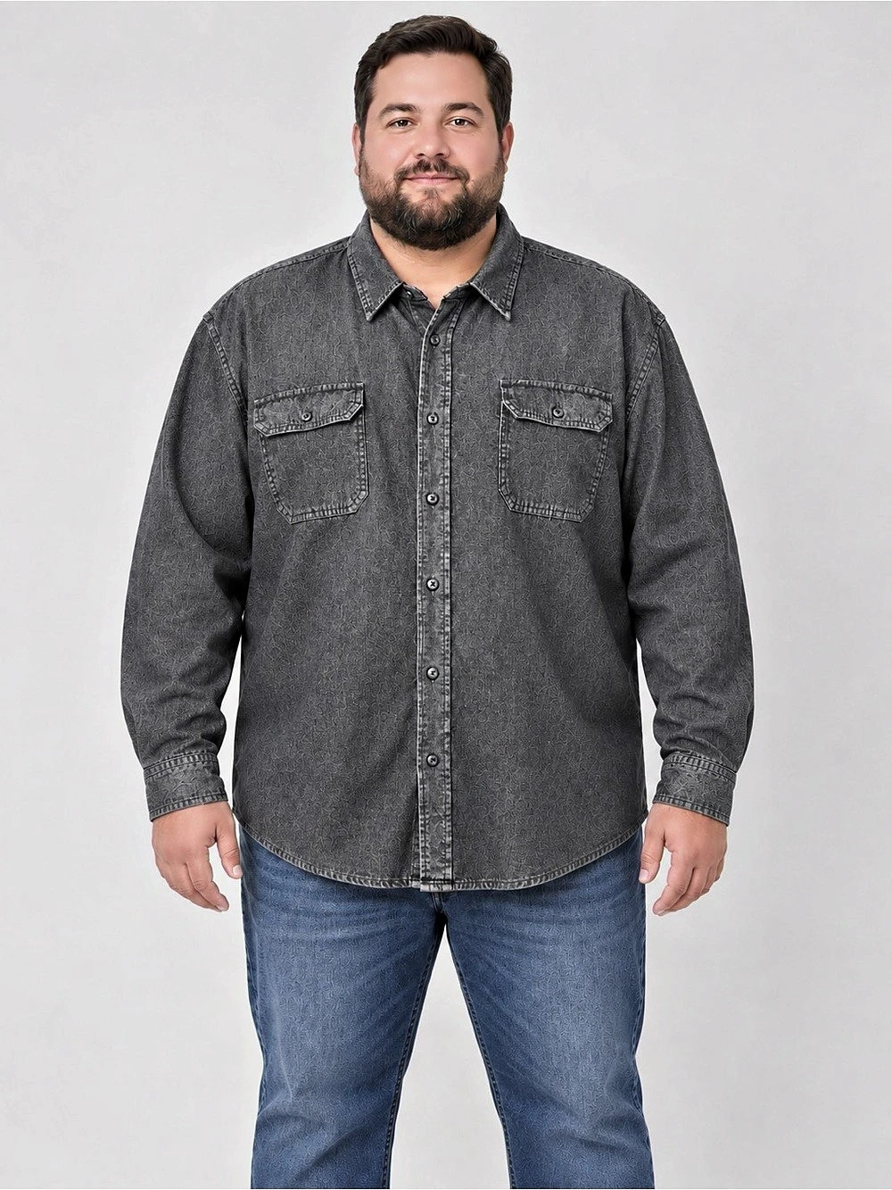 Wrangler Comfort Flex 3XL Charcoal Denim Button Down Work Shirt